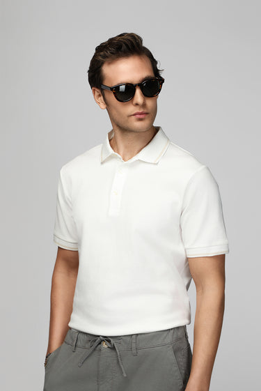  Ekru Polo Yaka Regular Fit Desenli Pamuklu Tişört