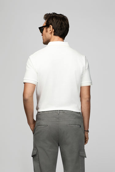Ekru Polo Yaka Regular Fit Desenli Pamuklu Tişört