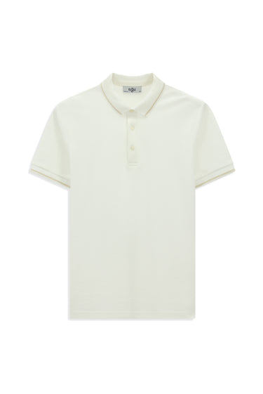 Ekru Polo Yaka Regular Fit Desenli Pamuklu Tişört