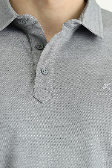 Orta Gri Polo Yaka Regular Fit Desenli Pamuklu Tişört
