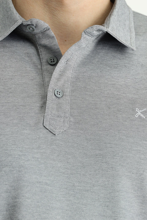 Orta Gri Polo Yaka Regular Fit Desenli Pamuklu Tişört