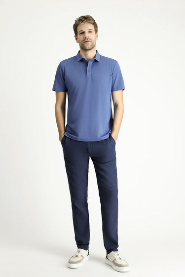 Koyu Mavi  Polo Yaka Regular Fit Desenli Pamuklu Tişört
