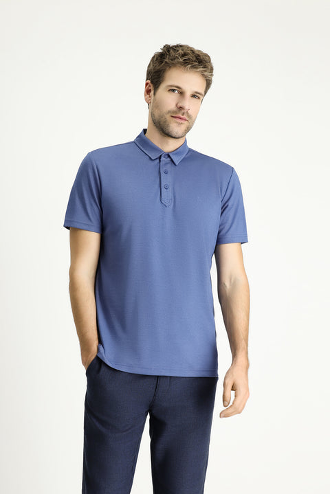 Koyu Mavi  Polo Yaka Regular Fit Desenli Pamuklu Tişört