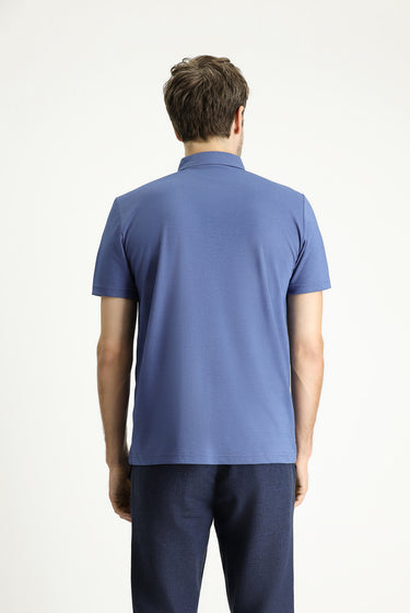 Koyu Mavi  Polo Yaka Regular Fit Desenli Pamuklu Tişört