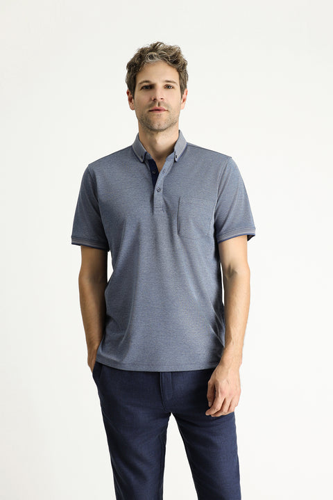 Orta Lacivert Polo Yaka Regular Fit Pamuklu Tişört