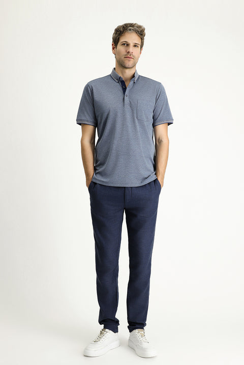 Orta Lacivert Polo Yaka Regular Fit Pamuklu Tişört