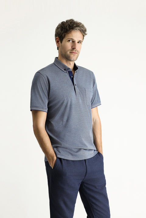 Orta Lacivert Polo Yaka Regular Fit Pamuklu Tişört