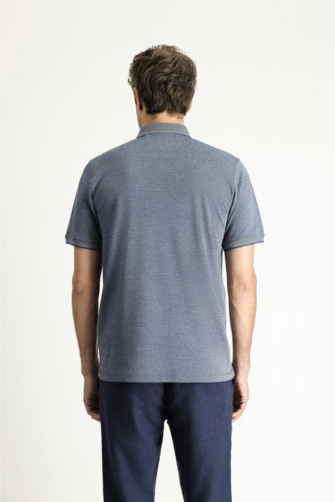 Orta Lacivert Polo Yaka Regular Fit Pamuklu Tişört