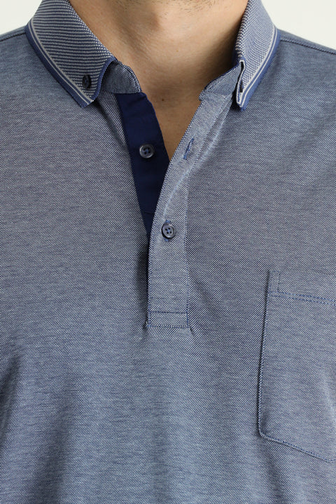 Orta Lacivert Polo Yaka Regular Fit Pamuklu Tişört