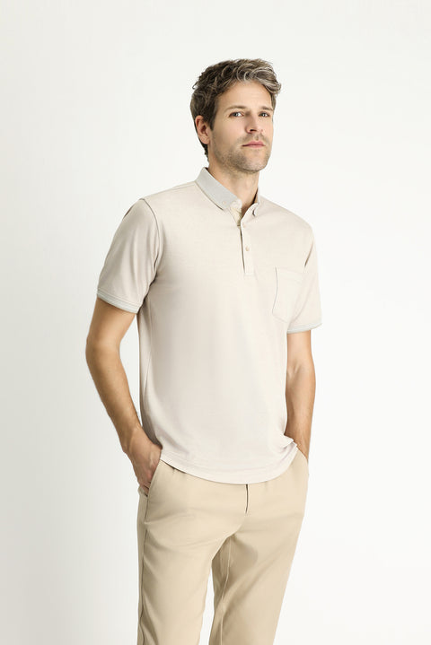 Orta Bej Polo Yaka Regular Fit Pamuklu Tişört