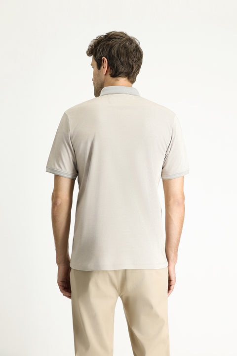 Orta Bej Polo Yaka Regular Fit Pamuklu Tişört