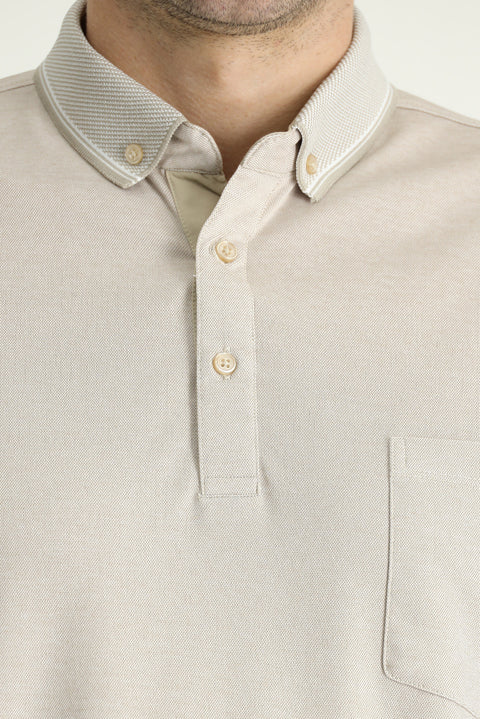 Orta Bej Polo Yaka Regular Fit Pamuklu Tişört