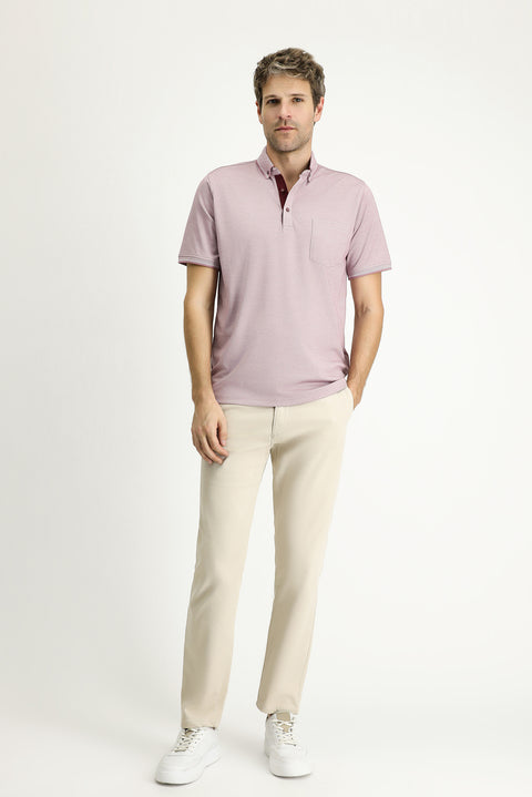 Rose Pink Polo Collar Regular Fit Cotton T-shirt