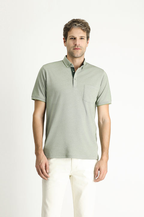 Çağla Yeşili Polo Yaka Regular Fit Pamuklu Tişört