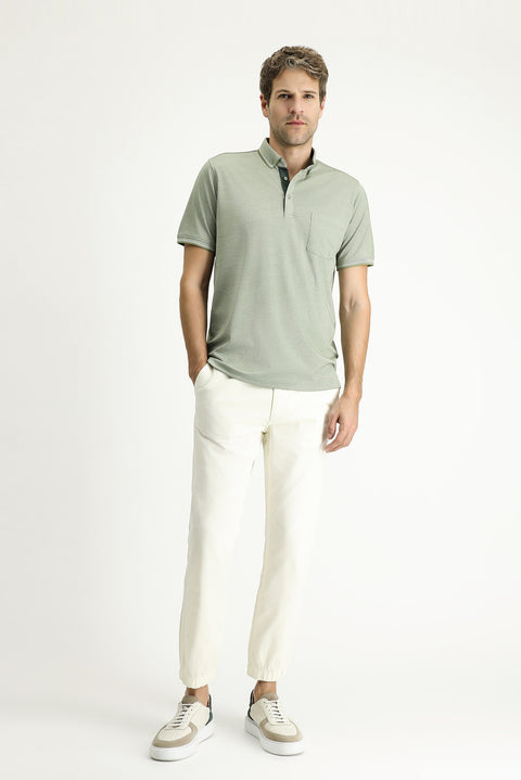 Çağla Yeşili Polo Yaka Regular Fit Pamuklu Tişört