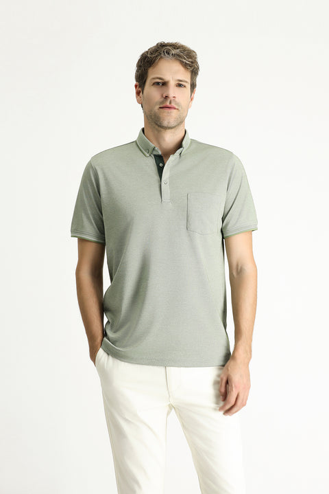 Çağla Yeşili Polo Yaka Regular Fit Pamuklu Tişört