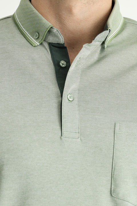 Çağla Yeşili Polo Yaka Regular Fit Pamuklu Tişört