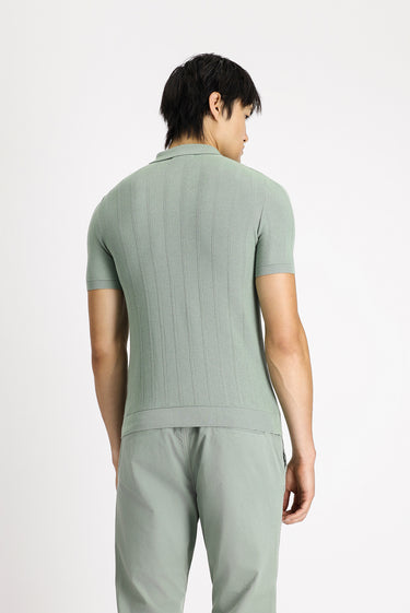 Çağla Yeşili Polo Yaka Regular Fit Fermuarlı Desenli Pamuklu Tişört