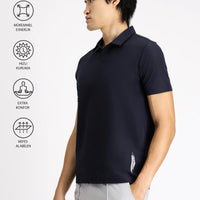 Koyu Lacivert Techno-Line Polo Yaka Regular Fit Baskılı Tişört