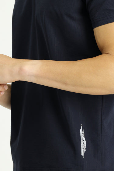 Koyu Lacivert Techno-Line Polo Yaka Regular Fit Baskılı Tişört