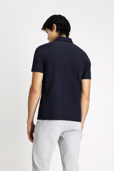 Koyu Lacivert Techno-Line Polo Yaka Regular Fit Baskılı Tişört