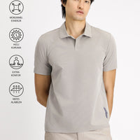 Açık Vizon Techno-Line Polo Yaka Regular Fit Baskılı Tişört