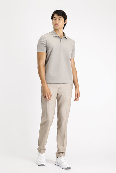 Açık Vizon Techno-Line Polo Yaka Regular Fit Baskılı Tişört