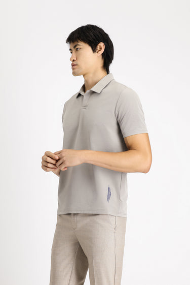 Açık Vizon Techno-Line Polo Yaka Regular Fit Baskılı Tişört