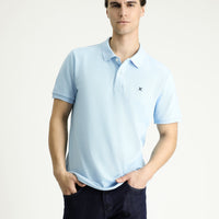 Açık Mavi Slim Fit Dar Kesim Nakışlı Pamuk Polo Yaka Tişört