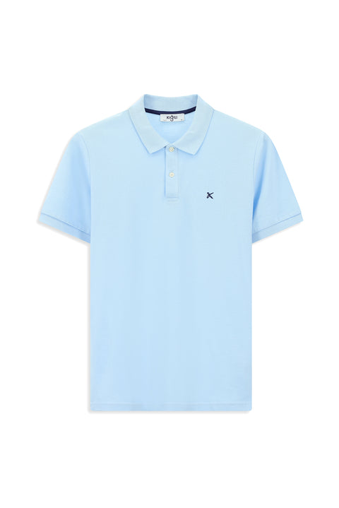 Açık Mavi Slim Fit Dar Kesim Nakışlı Pamuk Polo Yaka Tişört