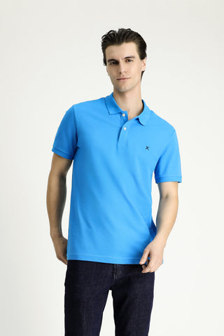  Koyu Mavi  Slim Fit Dar Kesim Nak??l? Pamuk Polo Yaka Ti?ört-Ki??l?