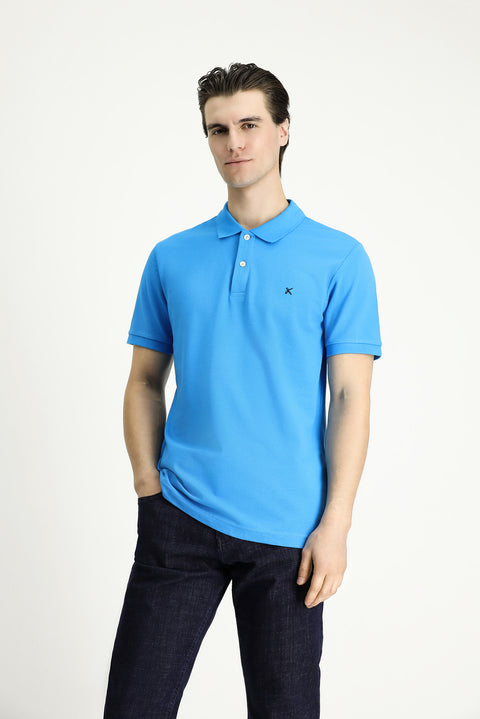 Koyu Mavi  Slim Fit Dar Kesim Nakışlı Pamuk Polo Yaka Tişört