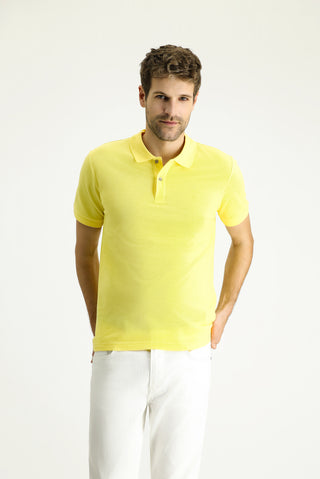  Limon Sarı Slim Fit Dar Kesim Nakışlı Pamuk Polo Yaka Tişört