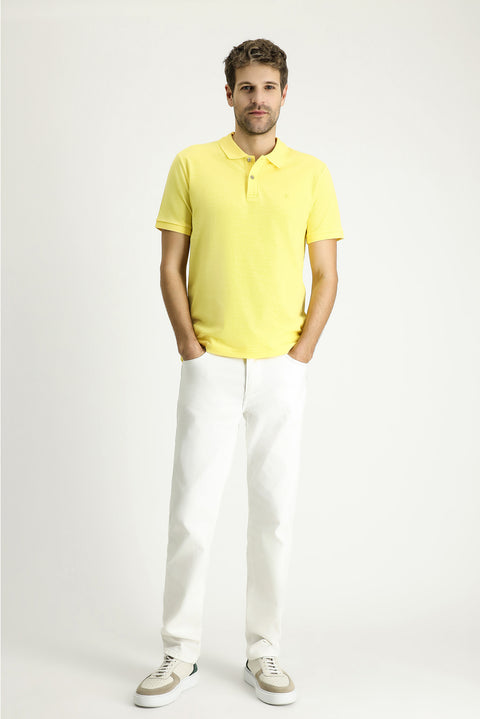 Limon Sarı Slim Fit Dar Kesim Nakışlı Pamuk Polo Yaka Tişört