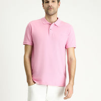 Orta Pembe Slim Fit Dar Kesim Nakışlı Pamuk Polo Yaka Tişört