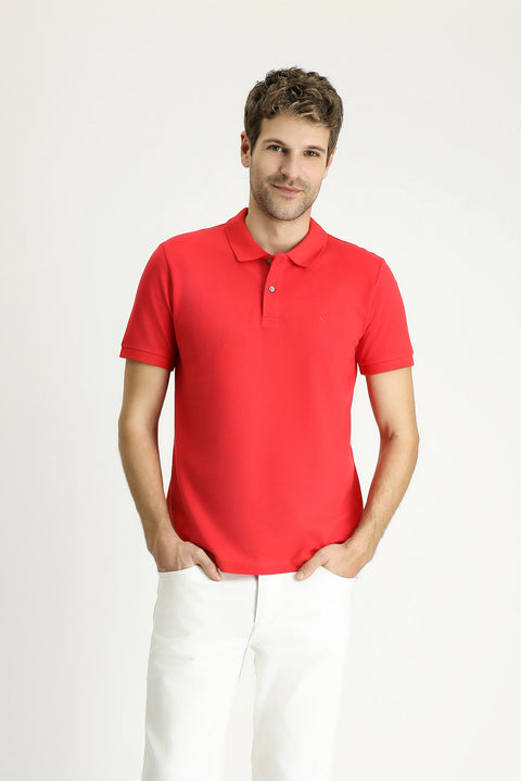 Nar Çiçeği Slim Fit Dar Kesim Nakışlı Pamuk Polo Yaka Tişört