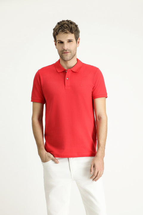 Nar Çiçeği Slim Fit Dar Kesim Nakışlı Pamuk Polo Yaka Tişört