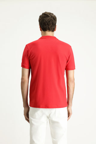  Nar Çiçe?i Slim Fit Dar Kesim Nak??l? Pamuk Polo Yaka Ti?ört-Ki??l?