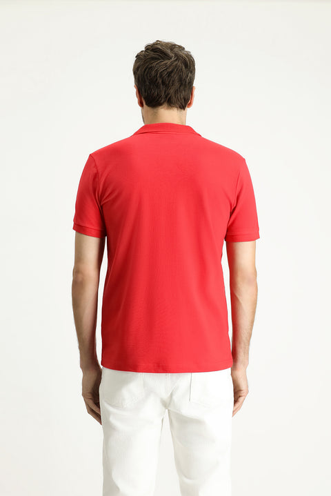 Nar Çiçeği Slim Fit Dar Kesim Nakışlı Pamuk Polo Yaka Tişört