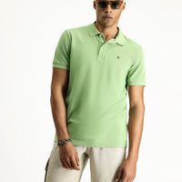 Çimen Yeşili Slim Fit Dar Kesim Nakışlı Pamuk Polo Yaka Tişört