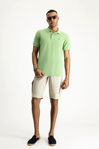  Çimen Yeşili Slim Fit Dar Kesim Nakışlı Pamuk Polo Yaka Tişört