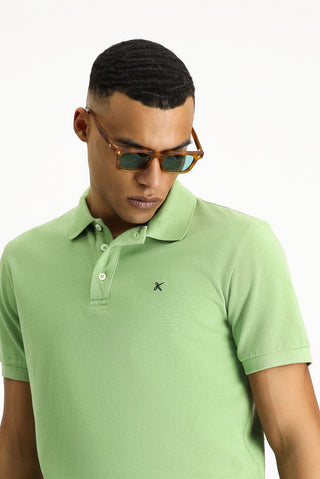  Çimen Yeşili Slim Fit Dar Kesim Nakışlı Pamuk Polo Yaka Tişört