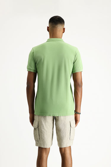 Çimen Yeşili Slim Fit Dar Kesim Nakışlı Pamuk Polo Yaka Tişört