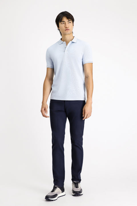 Açık Mavi Polo Yaka Slim Fit Dar Kesim Desenli Pamuklu Tişört