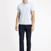 Açık Mavi Polo Yaka Slim Fit Dar Kesim Desenli Pamuklu Tişört