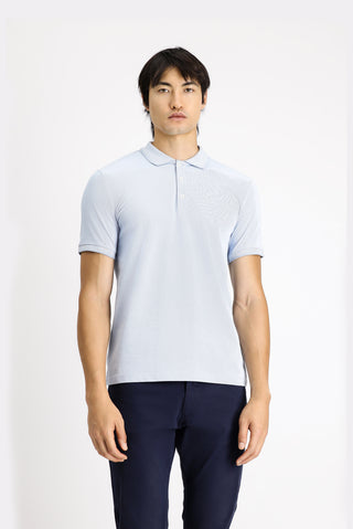  Açık Mavi Polo Yaka Slim Fit Dar Kesim Desenli Pamuklu Tişört