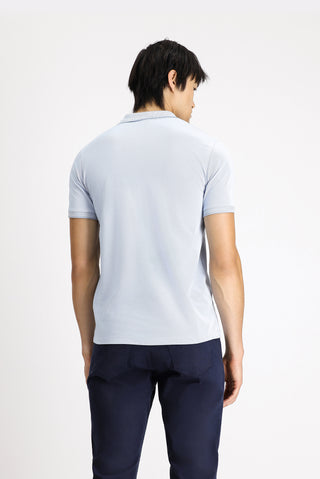  Açık Mavi Polo Yaka Slim Fit Dar Kesim Desenli Pamuklu Tişört