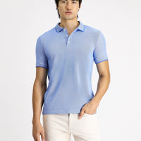 Mavi Polo Yaka Slim Fit Dar Kesim Desenli Pamuklu Tişört