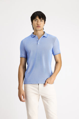  Mavi Polo Yaka Slim Fit Dar Kesim Desenli Pamuklu Tişört