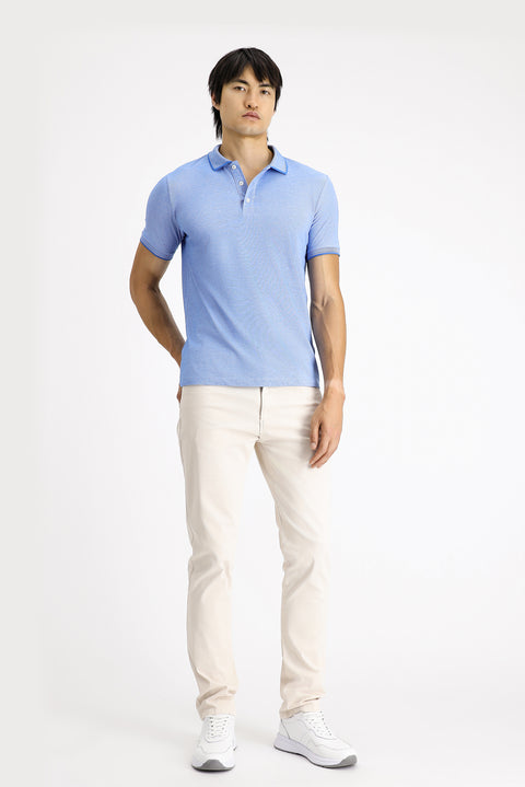 Mavi Polo Yaka Slim Fit Dar Kesim Desenli Pamuklu Tişört